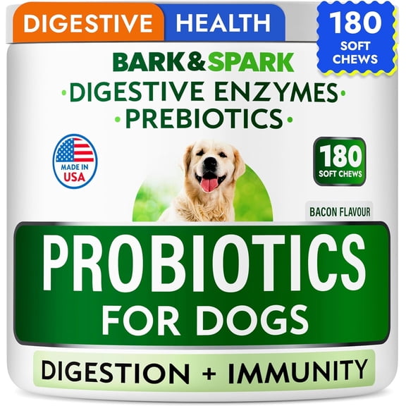 BARK&SPARK Probiotics Chews for Dogs & Digestive Enzymes   Digestion & Gut Health Treats, Probiotics for dogs, Fiber Supplement, Anti Diarrhea, Constipation, Upset Stomach&Gas Relief