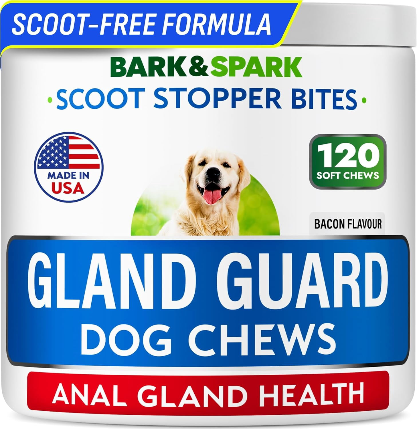 BARK&Spark Gland Guard - Anal Gland Support - Scoot Treatment - Prebiotics & Digestive Enzymes Supplement for Dogs Digestion & Gut Health. Proprietary Blend: Beet, Psyllium, Dandelion & Pumpkin 120Ct