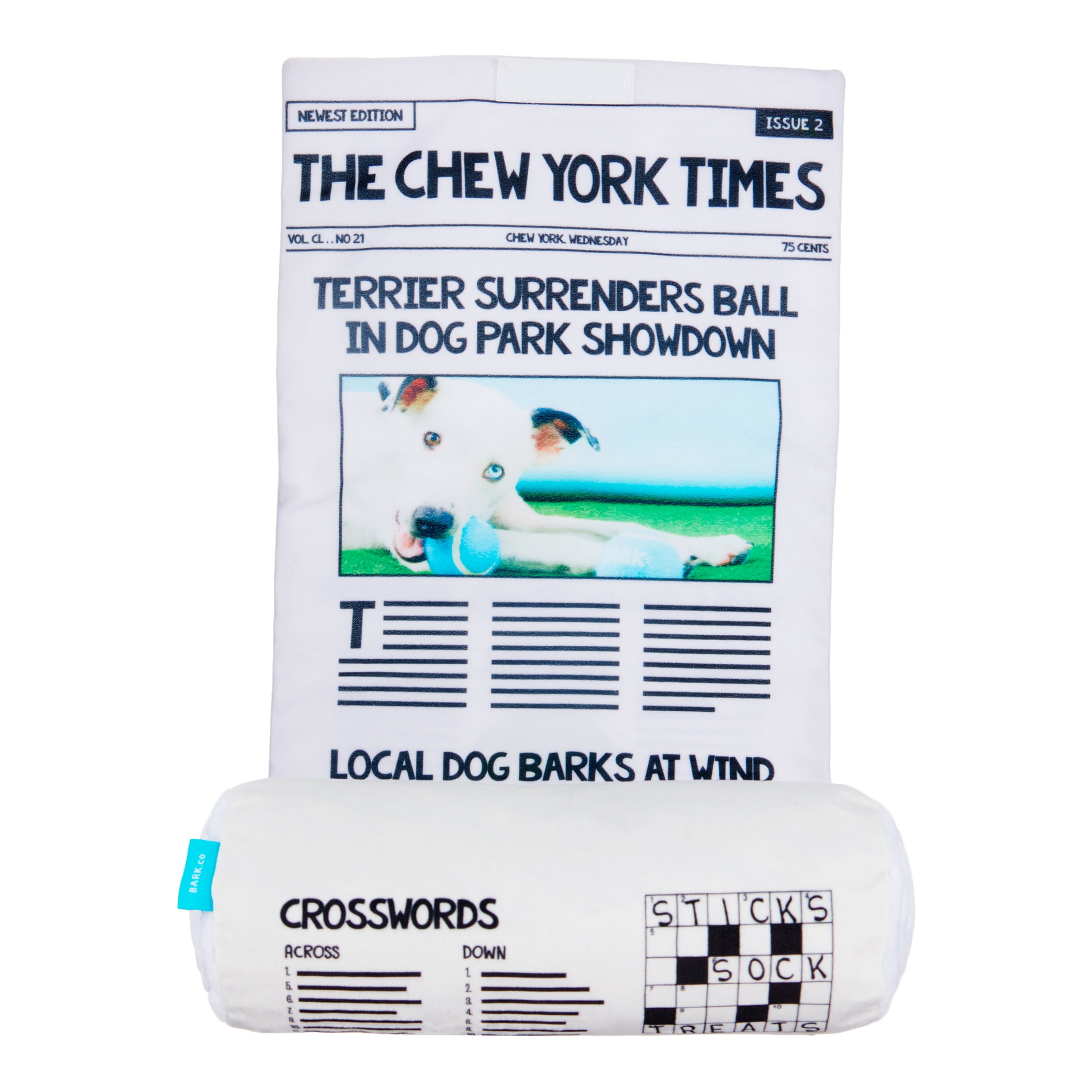 BARK The Chew York Times Dog Toy with Squeaker for Extra Small to Medium Dogs
