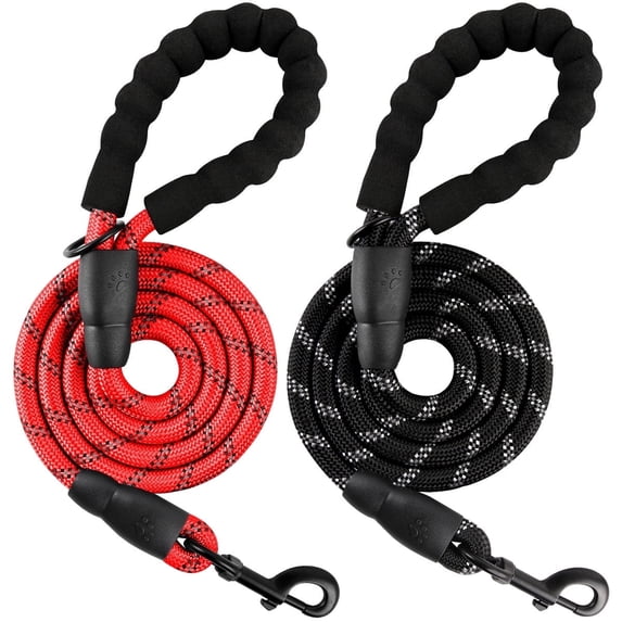 BARKBAY Dog Leashes for Large Dogs Heavy Duty Dog Leash 2 Pack 5 FT with Comfortable Padded Handle Highly Reflective Threads for Medium Large Dogs Walking Training Running (5FT-1/2,Red+Black)