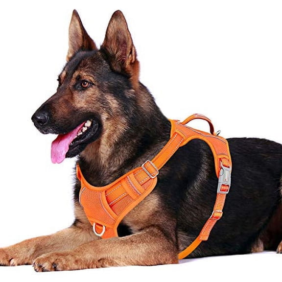 BARKBAY No Pull Dog Harness Front Clip Heavy Duty Reflective Easy Control Handle for Large Dog Walking with ID tag Pocket(Orange,XL)