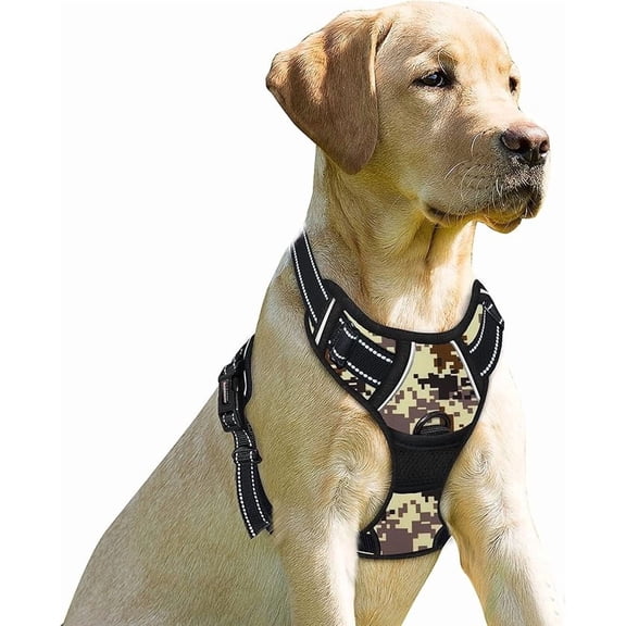 BARKBAY No Pull Dog Harness for Large Dogs with 2 Metal Leash Clips Reflective and Easy Control Handle for Walking Training Running Desert Camo,L