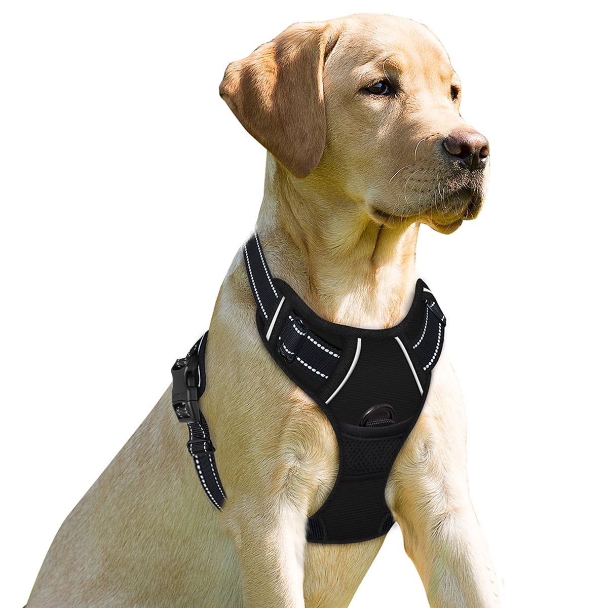 BARKBAY No Pull Dog Harness for Large Dogs with 2 Metal Leash Clips Reflective and Easy Control Handle for Walking Training Running Black,S