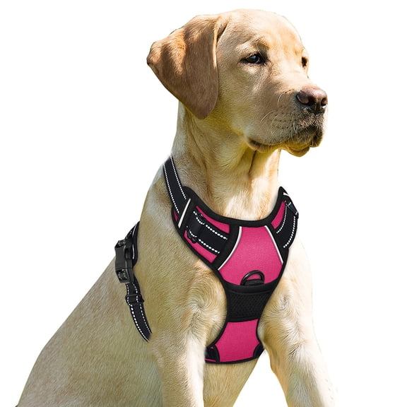BARKBAY No Pull Dog Harness for Large Dogs with 2 Metal Leash Clips Reflective and Easy Control Handle for Walking Training Running Pink,S