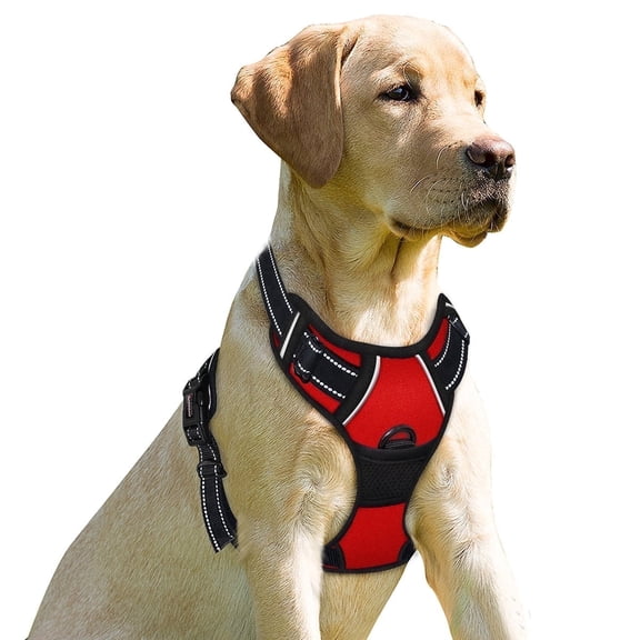 BARKBAY No Pull Dog Harness Front Clip Heavy Duty Reflective Easy Control Handle for Large Dog Walking(Red,M)