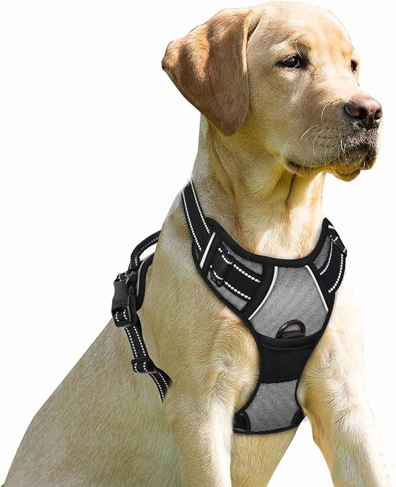 BARKBAY No Pull Dog Harness Front Clip Heavy Duty Reflective Easy Control Handle for Large Dog Walking(Grey,XS)
