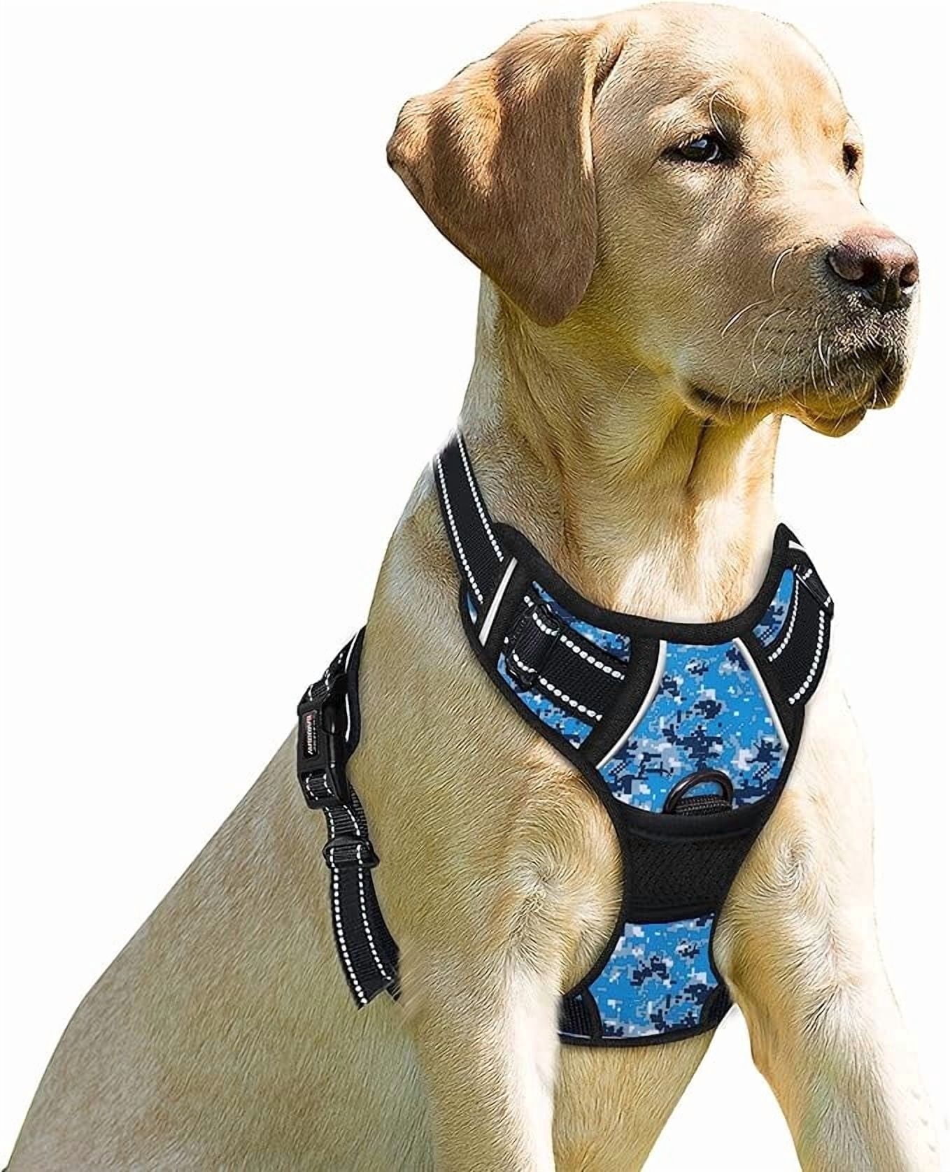 BARKBAY No Pull Dog Harness for Large Dogs with 2 Metal Leash Clips Reflective and Easy Control Handle for Walking Training Running Blue Camo,M