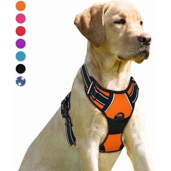 BARKBAY No Pull Dog Harness Front Clip Heavy Duty Reflective Easy Control Handle for Large Dog Walking(Orange,M)