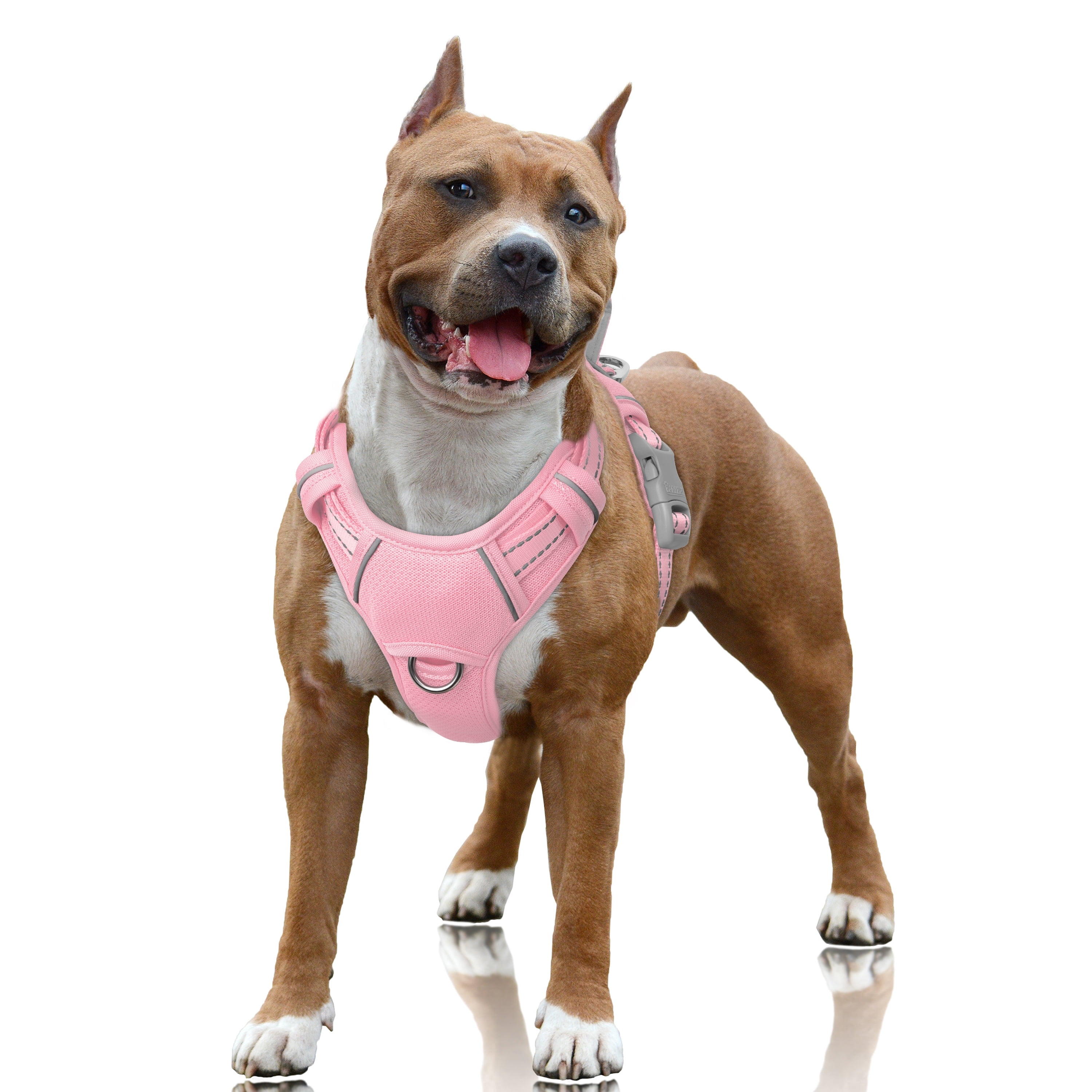 BARKBAY No Pull Dog Harness Large Reflective Dog Harness with Front Clip and Easy Control Handle for Walking Training Running with ID tag Pocket(Baby Pink,L)