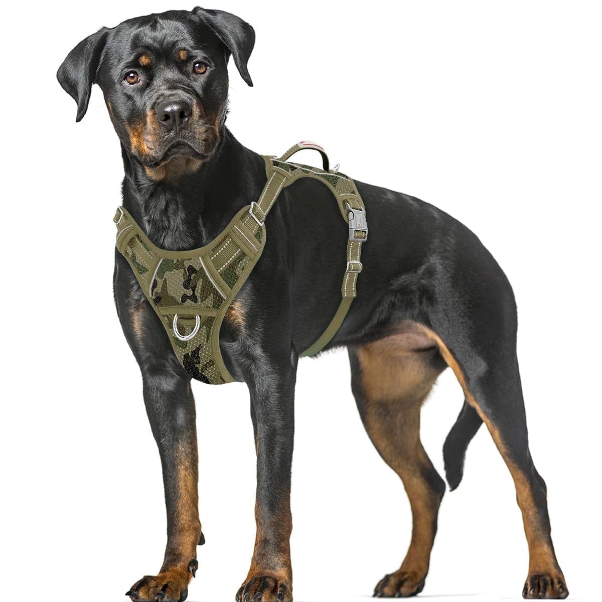 BARKBAY No Pull Dog Harness Large Reflective Dog Harness with Front Clip and Easy Control Handle for Walking Training Running with ID tag Pocket(Camo,XL)
