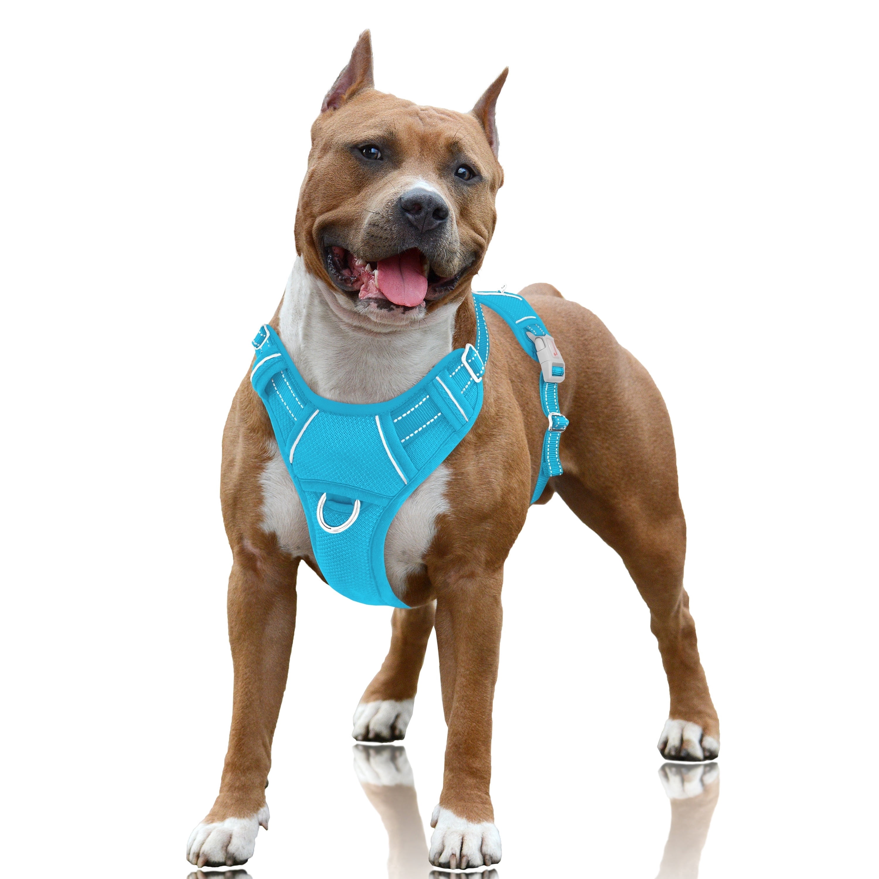 BARKBAY No Pull Dog Harness Large Reflective Dog Harness with Front Clip and Easy Control Handle for Walking Training Running with ID tag Pocket(Ocean Blue,L)