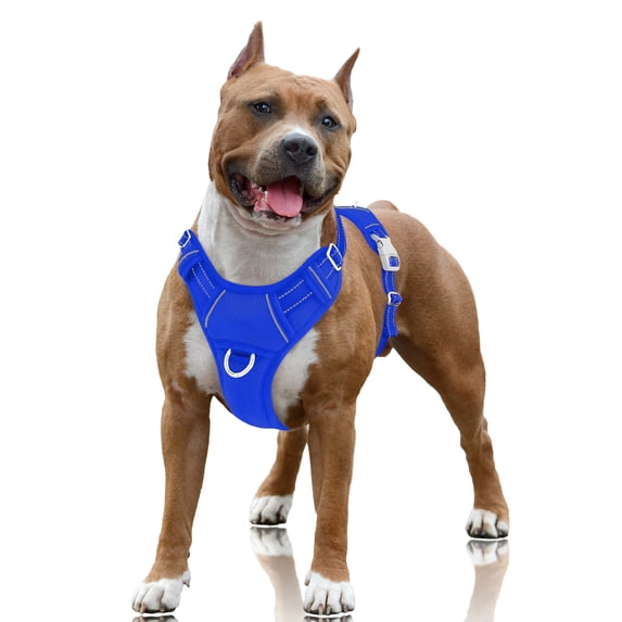 BARKBAY No Pull Dog Harness Large Reflective Dog Harness with Front Clip and Easy Control Handle for Walking Training Running with ID tag Pocket(Sapphire Blue,L)
