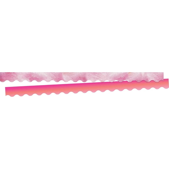 BARKER CREEK Double-Sided Scalloped Border, Pink Tie-Dye and Ombr, for Bulletin Boards, Reception Areas, Halls, Break Rooms, Office, School, Home Learning Decor, 2.25 x 39 (941)