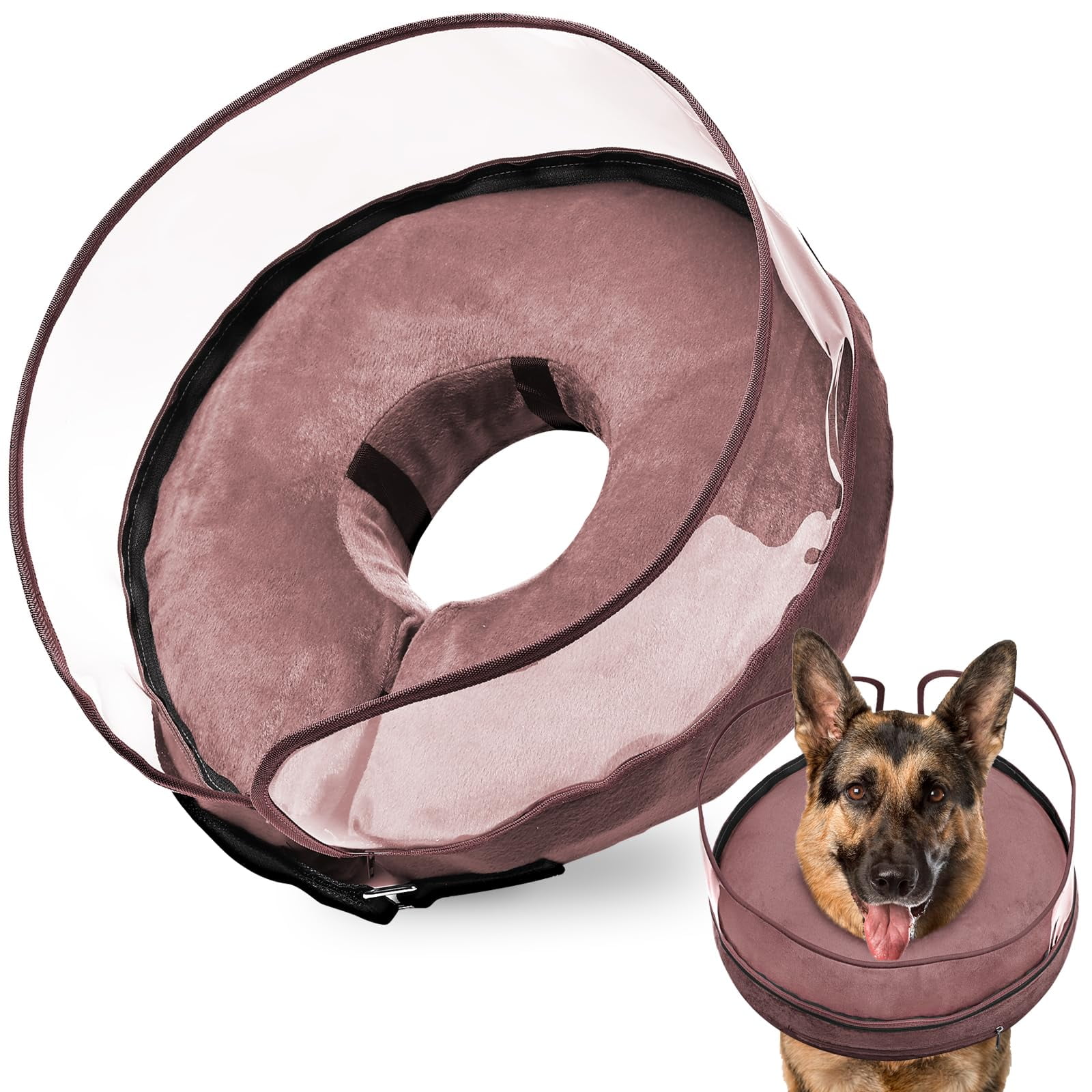 2-in-1 Inflatable Dog Cone Collar With Clear Shield (Soft Recovery Collar For Post-Surgery Pets