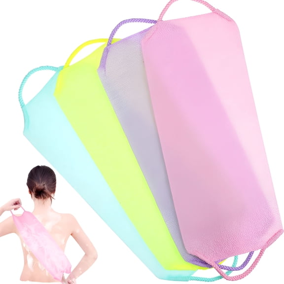BARKVIA 2026 New 4Pcs Exfoliating Shower Towels Stretchable Back Washcloth Back Neck Scrubber Cloth for Shower,Bath,Body Cleaning,Exfoliating,Spa Use,Home Use,Travel