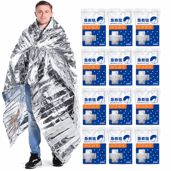 BARKVIA Emergency Blankets Mylar Thermal Blanket,10 Pack of Space Blanket 82 * 64 In. Survival Blankets Heavy Duty Camping Gear,First Aid