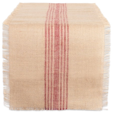 BARN RED MIDDLE STRIPE BURLAP TABLE RUNNER 14x72