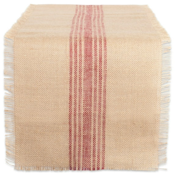 BARN RED MIDDLE STRIPE BURLAP TABLE RUNNER 14x72