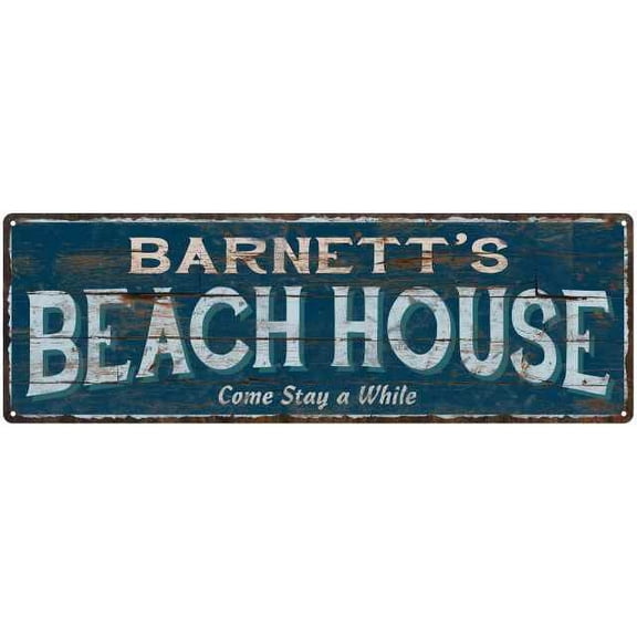 BARNETT'S Beach House Blue Rustic Cabin Home Decor 6x18 Metal 106180026300