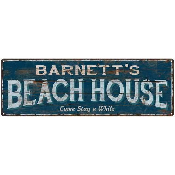 BARNETT'S Beach House Blue Rustic Cabin Home Decor 8x24 Metal 108240026300