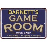 BARNETTS Blue Game Room Gift Sign Metal Wall Decor 12x18 112180002025