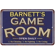 BARNETT'S Blue Game Room Sign Metal Wall Decor 8x12 208120002025