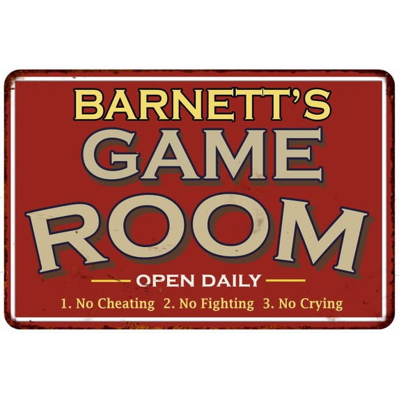 BARNETT'S Game Room Gift Sign Vintage Look Metal Wall 12x18 112180001025