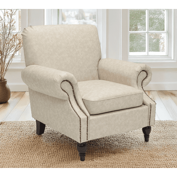 BARNUT Accent Chair,Armchair with Comfy Upholstered,Living Room Chair with Arms and Wood Legs,Set of 1,PU Leather in Khaki