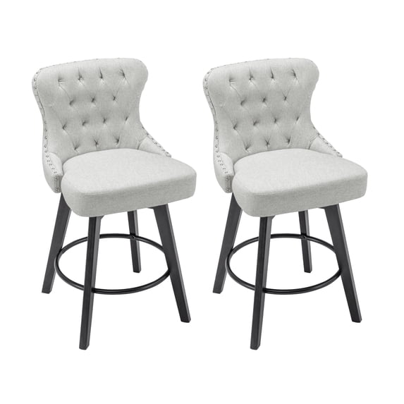 BARNUT Counter Stools,26" 360 Free Swivel Barstools with Nail Head and Back, Bar Stools with Solid Wood Legs for Kitchen Island and Bar,Set of 2,Performance Fabric in Beige Gray
