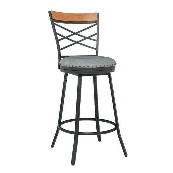 BARNUT Counter Stools,26" 360 Free Swivel Mid Century Counter Height Stools with Cross Back,PU Upholstered Armless Barstools for Kitchen Island and Home Bar,Set of 1,PU in Gray