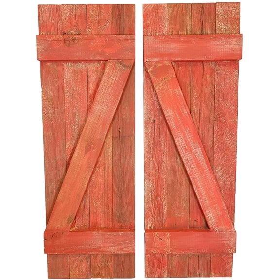 BARNWOODUSA Decorative Shutters Set of 2 Rustic Farmhouse Window Shutters with Traditional Barn Look Z Pattern Made from Reclaimed Wood Interior Country Style Decor Rustic Red