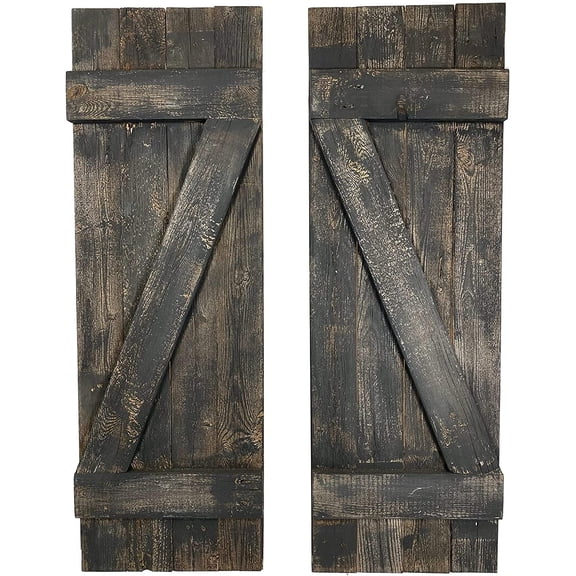 BARNWOODUSA Decorative Shutters Set of 2 Rustic Farmhouse Window Shutters with Traditional Barn Look Z Pattern Made from Reclaimed Wood Interior Country Style Decor Smoky Black