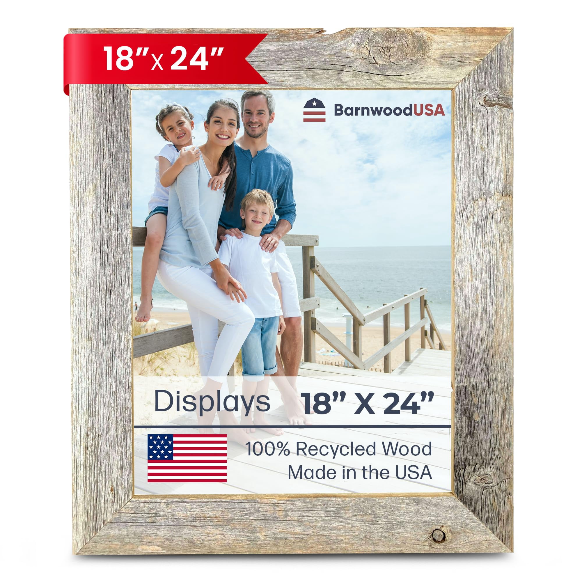BARNWOODUSA Farmhouse 18x24 Picture Frame 1 1/2 inch Molding 100% Reclaimed Wood Rustic Natural Weathered Gray