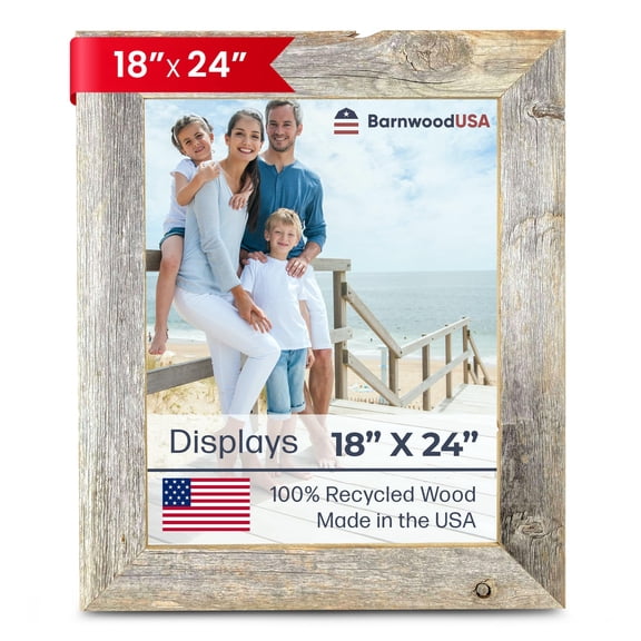 BARNWOODUSA Farmhouse 18x24 Picture Frame 1 1/2 inch Molding 100% Reclaimed Wood Rustic Natural Weathered Gray