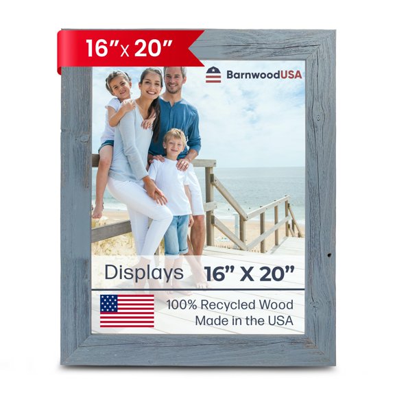 BARNWOODUSA Farmhouse Picture Frame 1 1/2 inch Molding 100% Reclaimed Wood Rustic Slate Blue