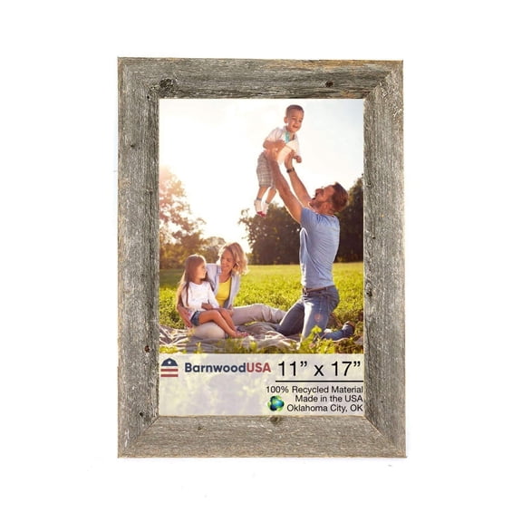 BARNWOODUSA LLC 11x17 Made-to-Size Custom Real Reclaimed Rustic Wood Picture Photo Frames Farmhouse Barn Decor 1.5 Inch Wide Portrait or Landscape Weathered Gray
