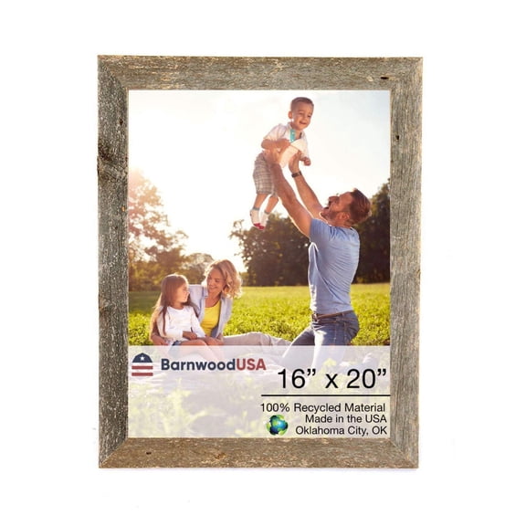 BARNWOODUSA LLC 16x20 Made-to-Size Custom Real Reclaimed Rustic Wood Picture Photo Frames Farmhouse Barn Decor 1.5 Inch Wide Portrait or Landscape Weathered Gray