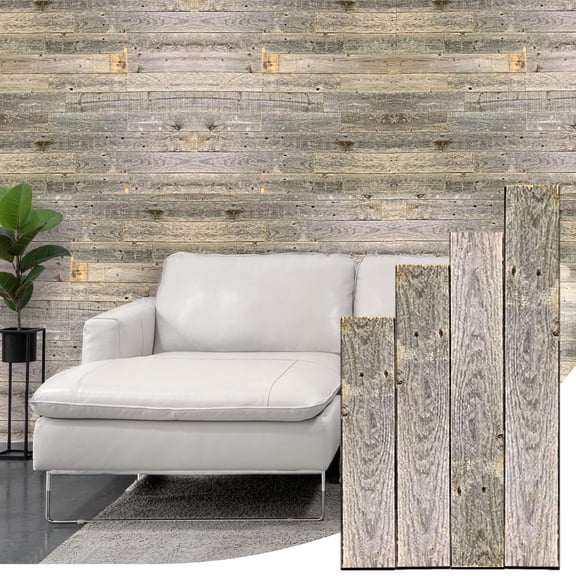 BARNWOODUSA Real Reclaimed Wood Planks - Easy Nail-Up Shiplap Panels for Rustic Wood Wall Paneling (Natural Weathered Gray, 3 Square Feet)