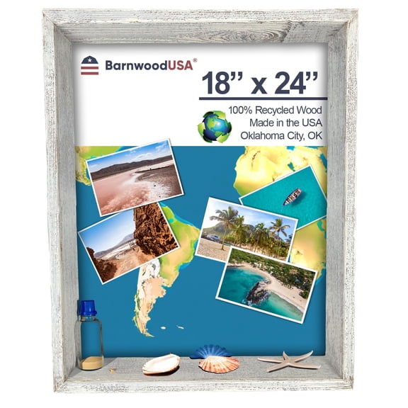 BARNWOODUSA Shadowbox Frame 18x24 Reclaimed Wood Shadow Box s Dried Flowers, Wedding, Medals, Photos, Baby Items Vertical or horizontal Free Standing or Wall Mount White Wash