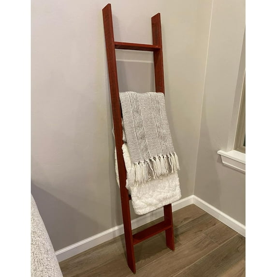 BARNWOODUSA Throw Blanket Ladder – Fully Assembled Reclaimed Wood – Rustic Decorative Ladder for Towels, Quilts, & More – Perfect Farmhouse Decor for Bathroom, Porch, or Living Room,5-Foot Red