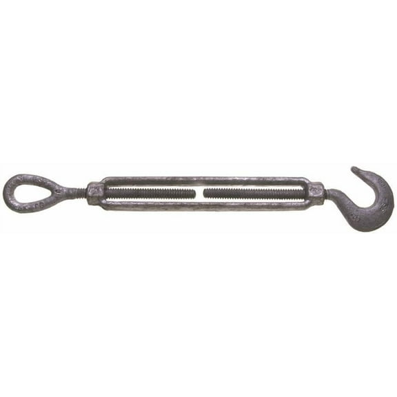 BARON 16-1/2X9 Turnbuckle, 1500 lb Working Load, 1/2 in Thread, Hook, Eye, 9 in L Take-Up, Galvanized Steel