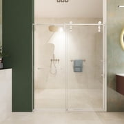 BARONAG 56 -60" W x 70" H Frameless Sliding Shower Door, 5/16"8mm Thick Tempered Glass Shower Enclosure with Towel Bar , Double Side Easy Clean Coat,Brushed Nickel Finished With Buffer