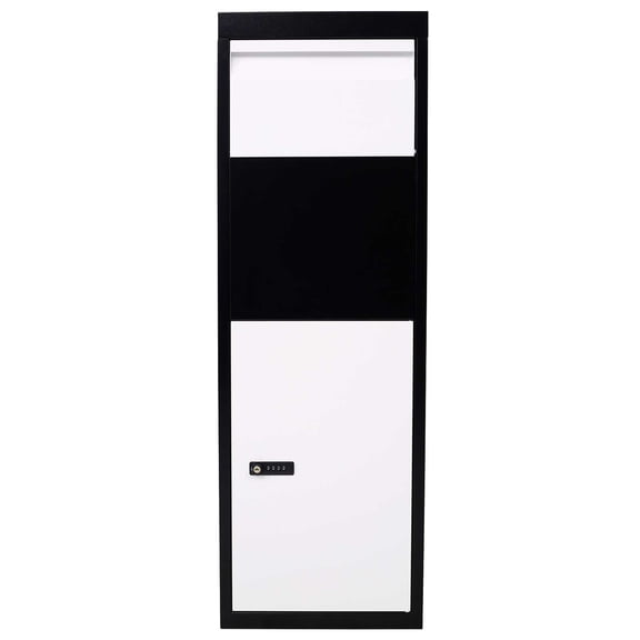 BARONAGE 14'' x 11.3'' x 42'' Package Delivery Box, Secure Galvanized Steel Parcel Mailbox W/Code Lock & Mounting Hardware, for Outdoor Porch, Curbside, Porch Black and White