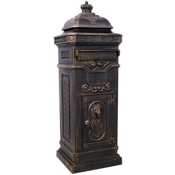 BARONAGE Large-Capacity Mailbox for Residential Use, Vintage Style Floor Letter Box,Garden Floor Safety Mailbox, Outdoor Rainproof Postbox Statue ,Bronze