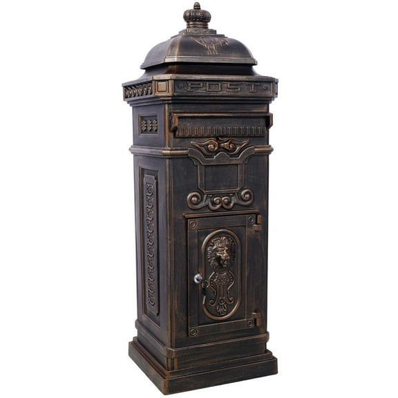 BARONAGE Large-Capacity Mailbox for Residential Use, Vintage Style Floor Letter BoxGarden Floor Safety Mailbox, Outdoor Rainproof Postbox Statue ,Bronze