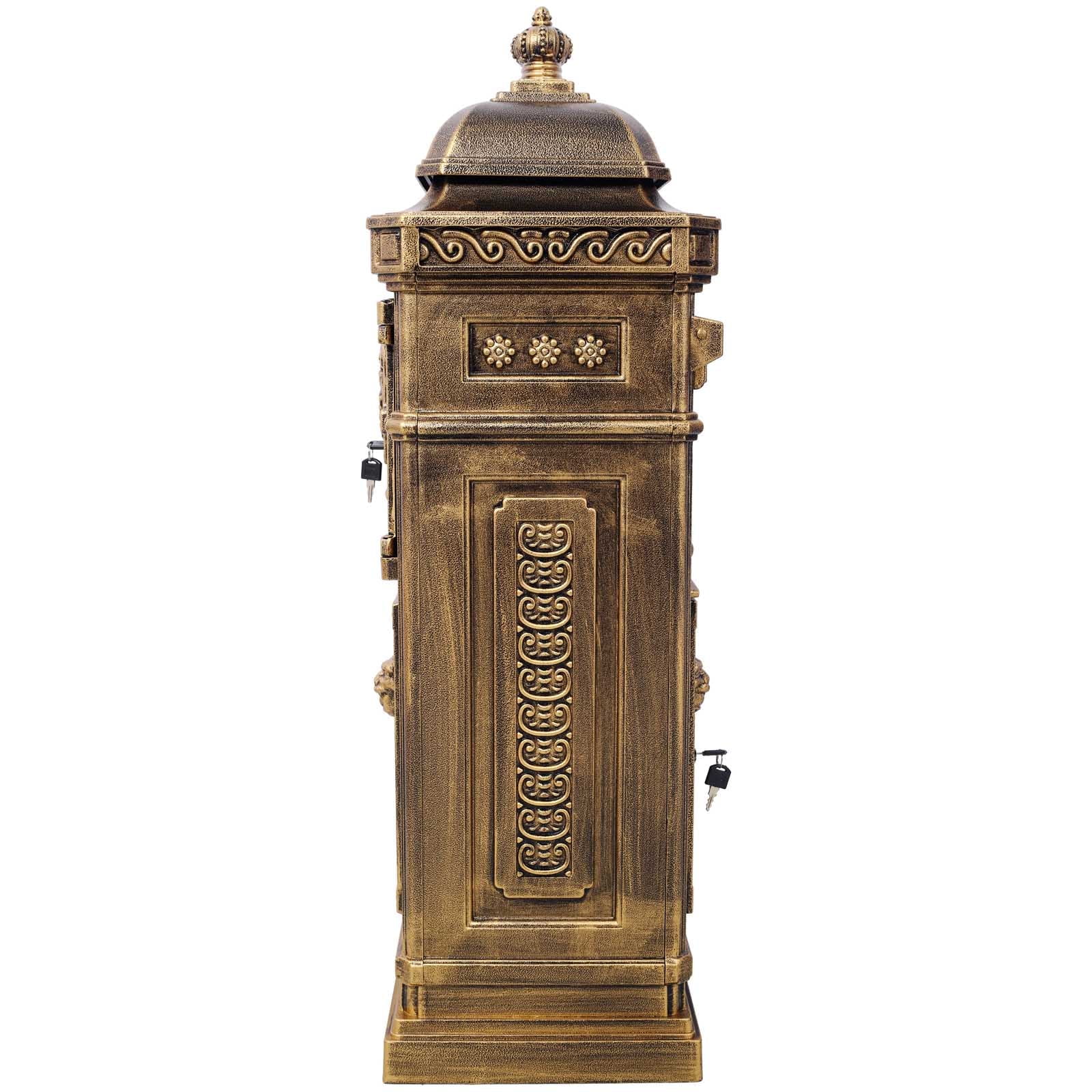 BARONAGE Large-Capacity Mailbox for Residential Use, Vintage Style Floor Letter Box，Garden Floor Safety Mailbox, Outdoor Rainproof Postbox Statue ,Copper