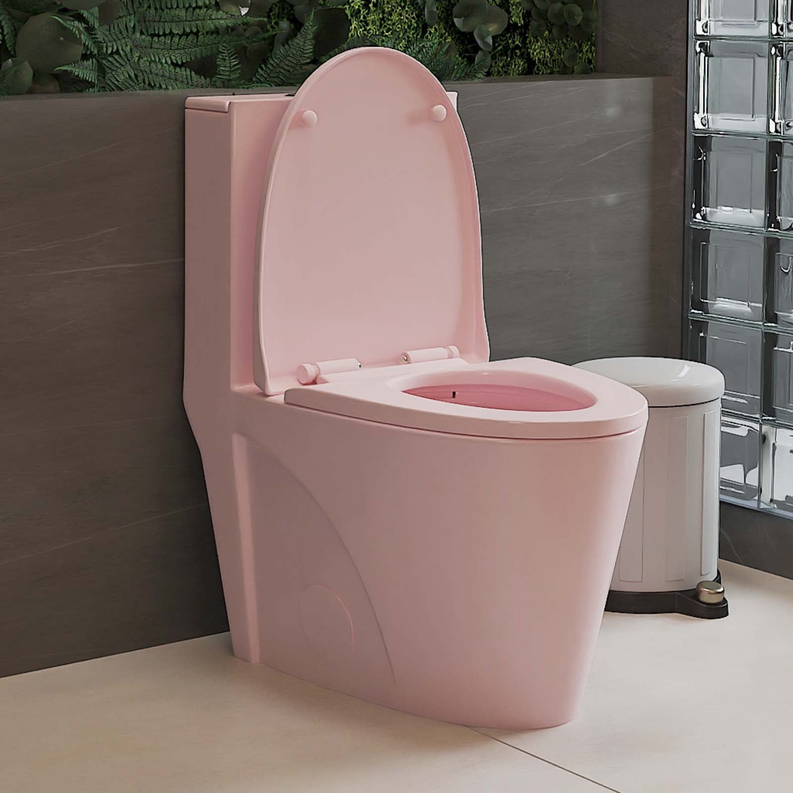 BARONAGE One-Piece Toilet, 1.1/1.60 Gpf Water-Saving Dual Flush Extended Comfort Height Floor-Standing, Standard Size Toilet With Soft-Close Seat, Rose