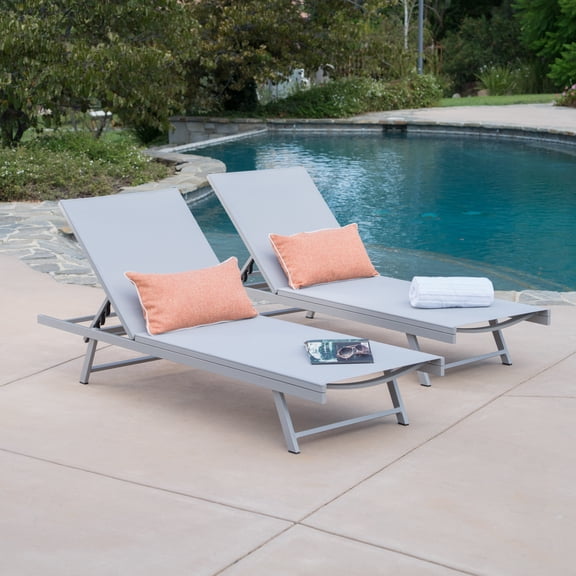 BARONAGE Outdoor Gry Mesh Chaise Lounge with Aluminum Frame (Set of 2)