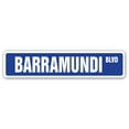 thumbnail image 1 of BARRAMUNDI Street Sign fishing fisherman fish lover restaurant | Indoor/Outdoor |  18" Wide, 1 of 5