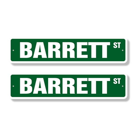BARRETT Classic Street Sign (2 Pack) Childrens Name Room Sign Road Sign | 6" X 24" Aluminum Metal Address Sign